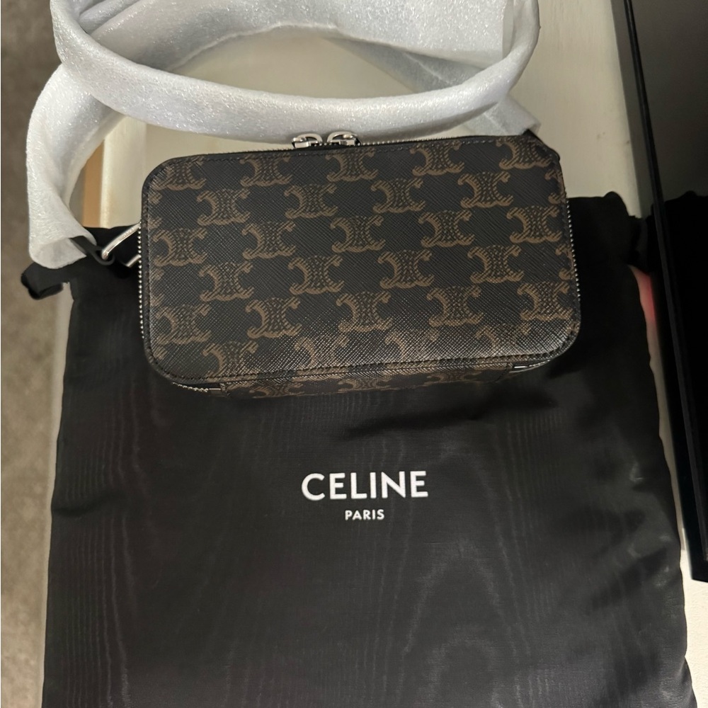 Celine Brown and Black Monogram Crossbody Bag